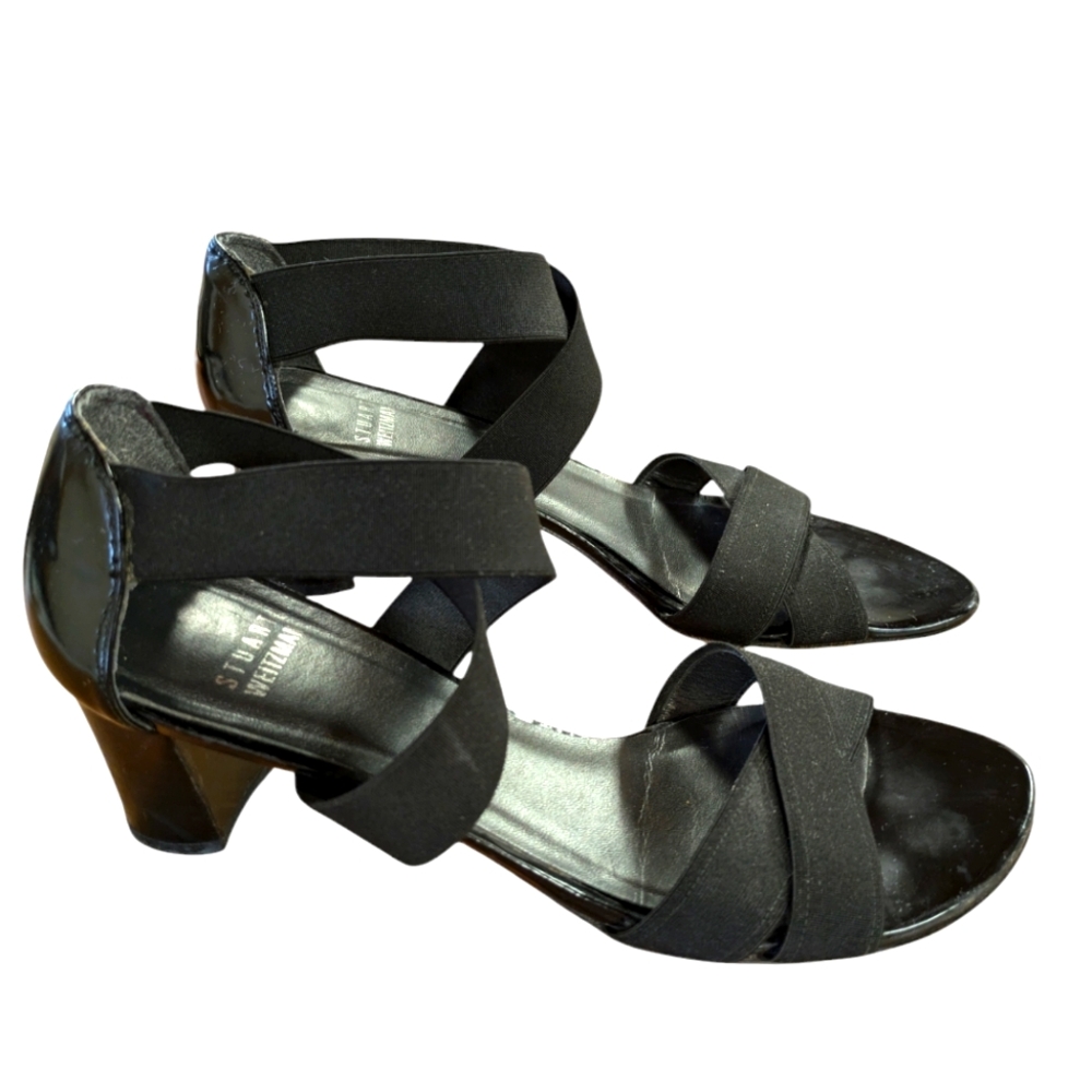 Stuart Weitzman Black Strappy Sandals with Low Heel